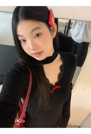 black V-neck sweater