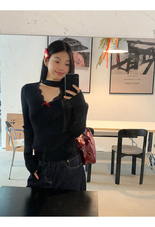 black V-neck sweater