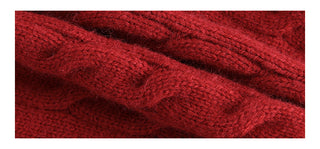 red knitted cardigan