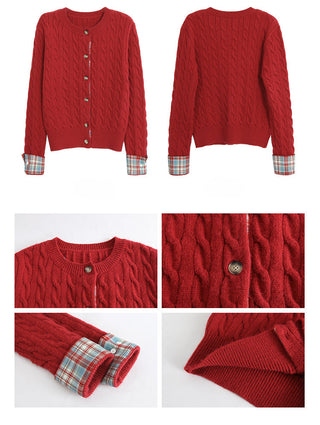 red knitted cardigan