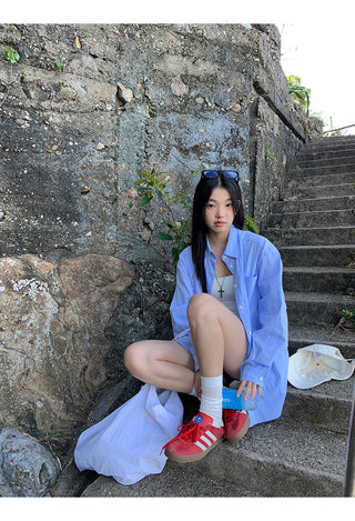 blue striped shirt