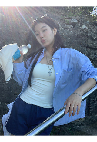 blue striped shirt