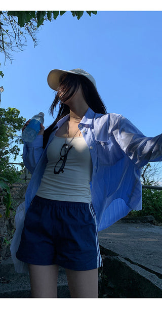 blue striped shirt
