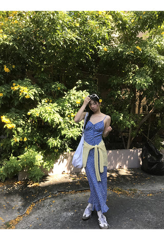 blue floral dress