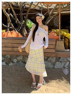 plaid irregular skirt