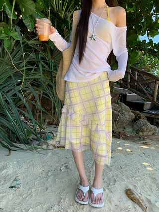 plaid irregular skirt