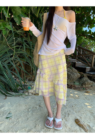 plaid irregular skirt