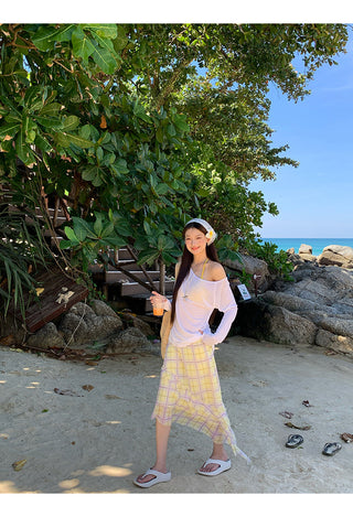 plaid irregular skirt