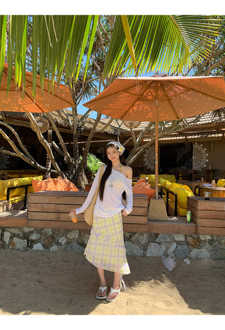 plaid irregular skirt