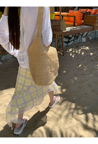 plaid irregular skirt