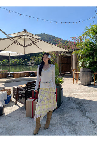plaid irregular skirt