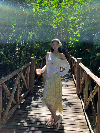 plaid irregular skirt
