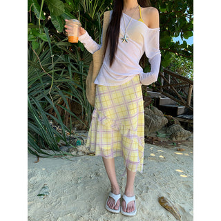 plaid irregular skirt