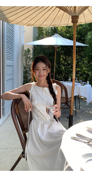 white sleeveless dress