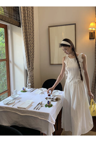 white sleeveless dress