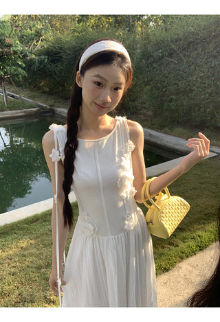 white sleeveless dress