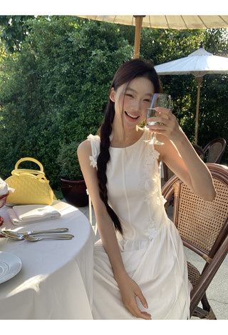 white sleeveless dress