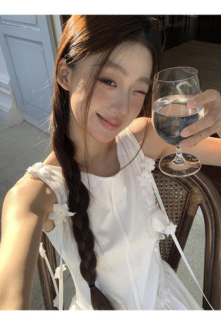 white sleeveless dress