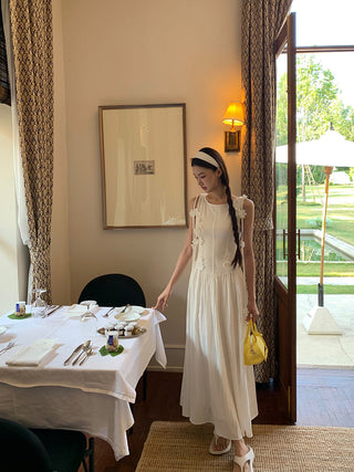 white sleeveless dress