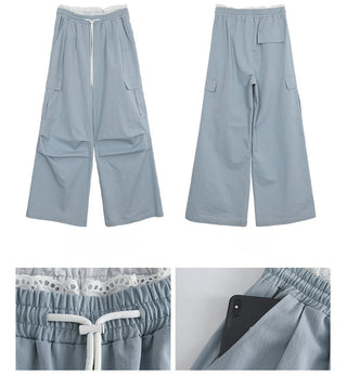blue wide-leg pants
