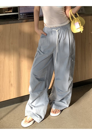blue wide-leg pants