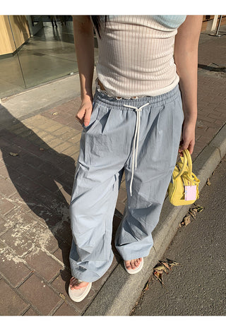 blue wide-leg pants