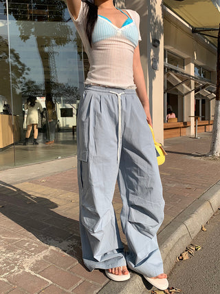 blue wide-leg pants