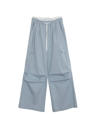 blue wide-leg pants