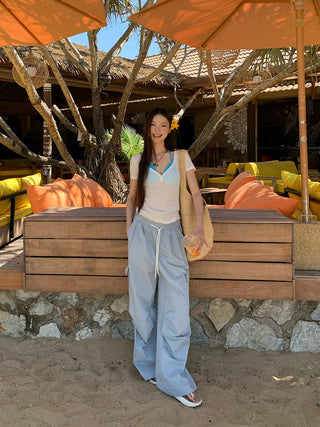 blue wide-leg pants