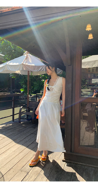 white lace long dress
