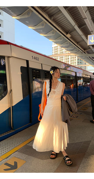white lace long dress