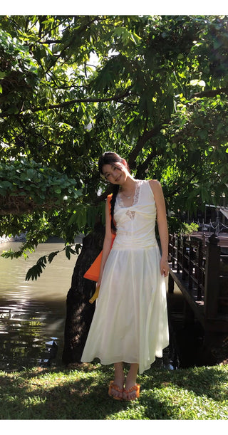 white lace long dress