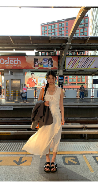 white lace long dress