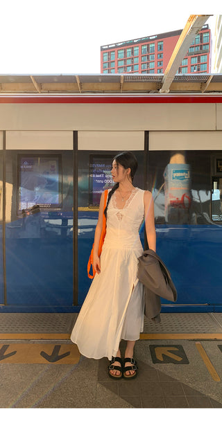 white lace long dress