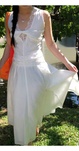 white lace long dress