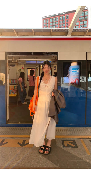 white lace long dress