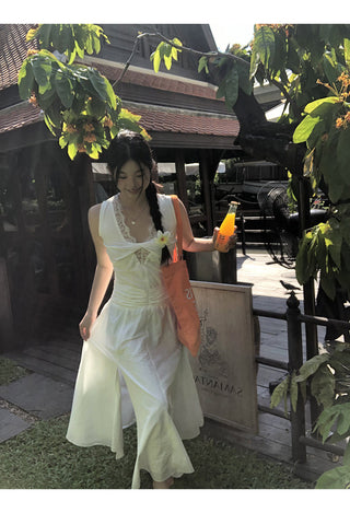 white lace long dress