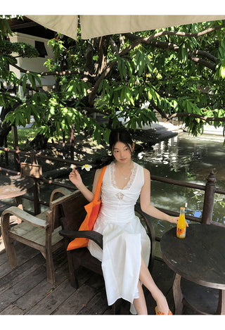 white lace long dress