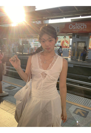 white lace long dress
