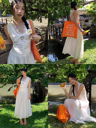 white lace long dress
