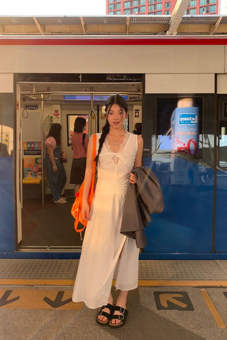 white lace long dress