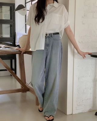 (7 colors) Double-stitched washed shirt