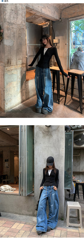 Graffiti wide-leg jeans