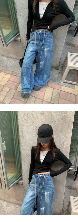 Graffiti wide-leg jeans