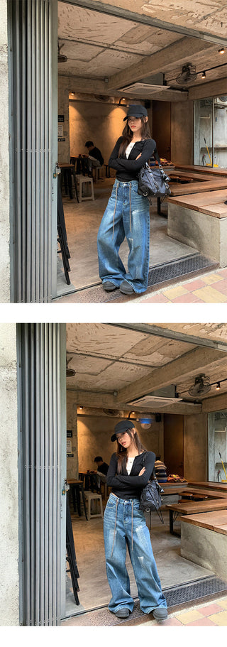Graffiti wide-leg jeans