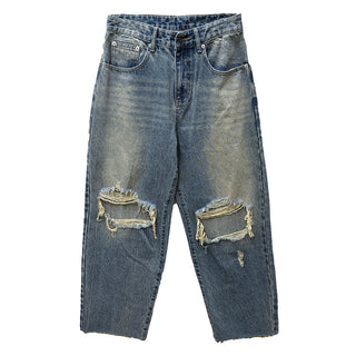 Double ripped wide-leg jeans