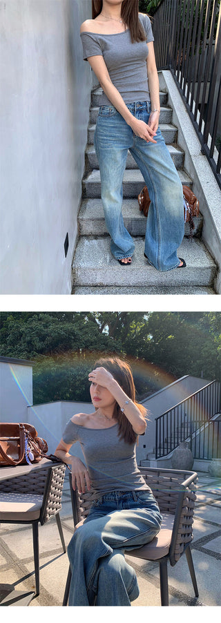 Painted straight-leg jeans