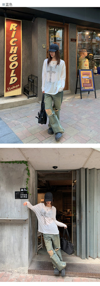 Street ripped straight jeans