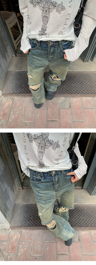 Street ripped straight jeans