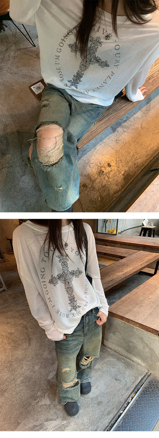 Street ripped straight jeans